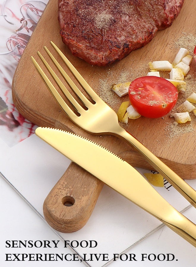 آي كي طقم أدوات مائدة من الستانلس ستيل باللون الذهبي – 20 قطعة | مناسب لـ 4 أشخاص | طلاء ذهبي بتقنية التفريغ | مع سكاكين وشوك وملاعق وعلبة هدايا - Image 3